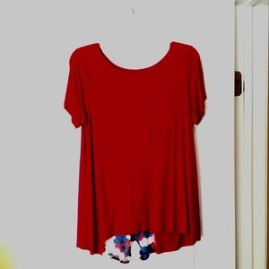 Anthropologie red T-shirt scarf fabric insert on back.  Med